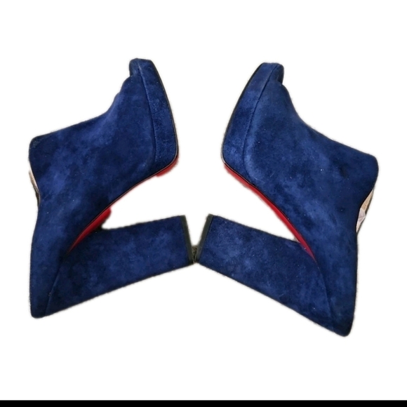 Christian Louboutin Womens Blue Suede Roche Chunky Peep Toe Mule 40 8US - Picture 10 of 15
